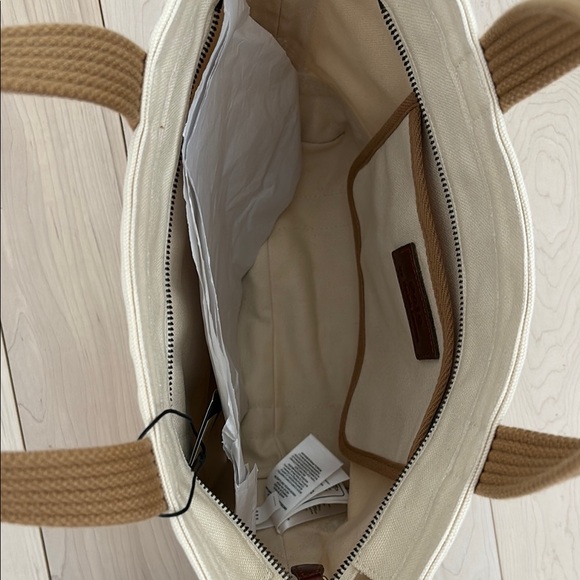 Ralph Lauren Cream Canvas Tote with Brown Trim - Picture 3 of 6